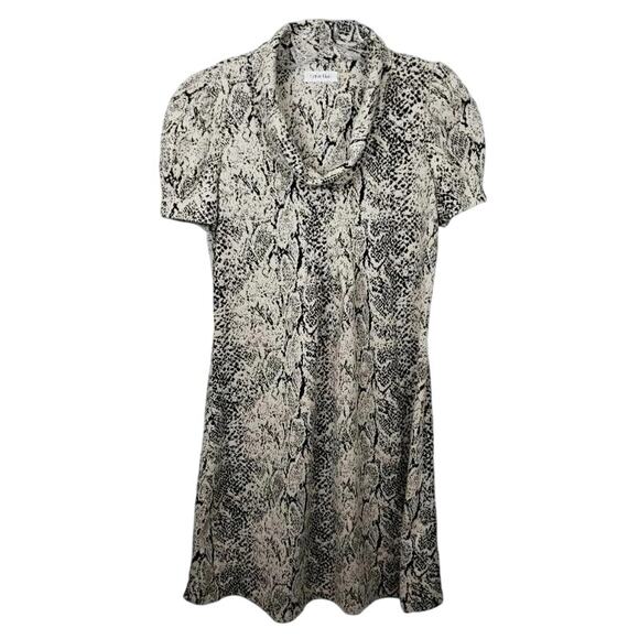 Calvin Klein Dresses & Skirts - Calvin Klein Snake Print Shift Dress – Puff Sleeve Stretch – Tan/Black – Size 8P